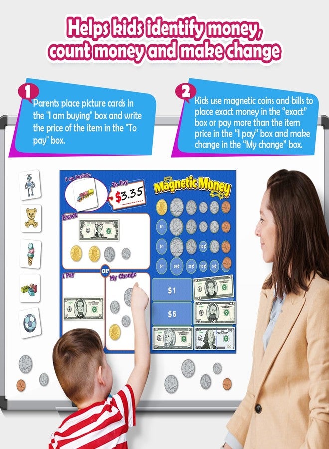 Kasfalci 60 PCS Magnetic Money for Kids for Learning, Math Manipulatives, Learning & Education Toys for Classroom, Pretend Play, Math Games for Toddler, Teacher and Homeschool Supplies - Image 2